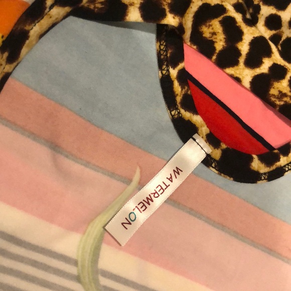 Watermelon Blue Stripe/Leopard Print T-Shirt - Picture 5 of 8